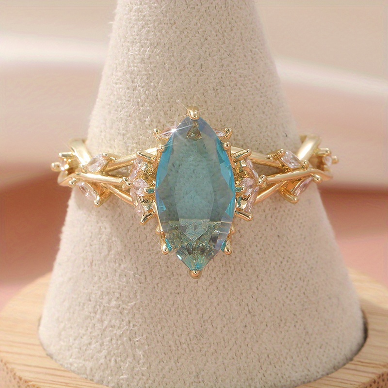 Vintage Floral CZ Engagement Ring Golden Tone for Her